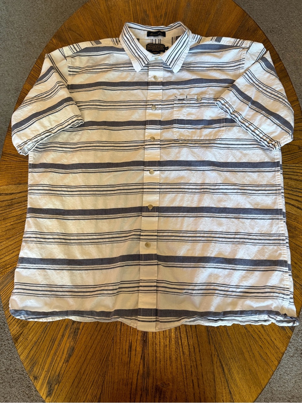 Thomas Kay Pendleton White and Blue Striped Short-Sleeve Button-Down Shirt